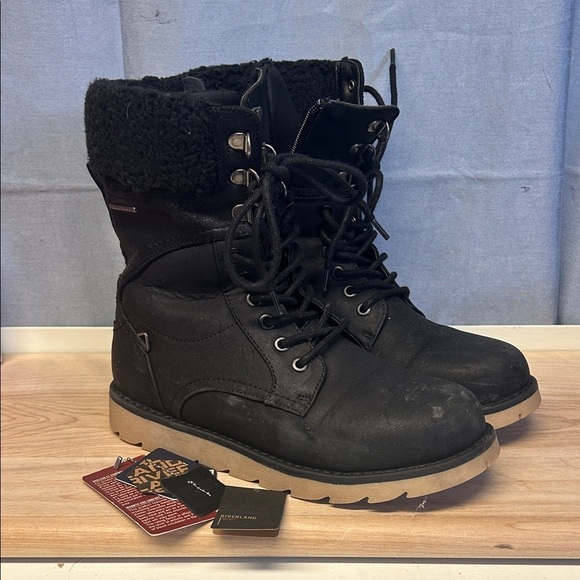 riverland Shoes - Riverland Héritage 2.0 Black Lace-Up Sherpa Collar Winter Boots with Tan Outsole